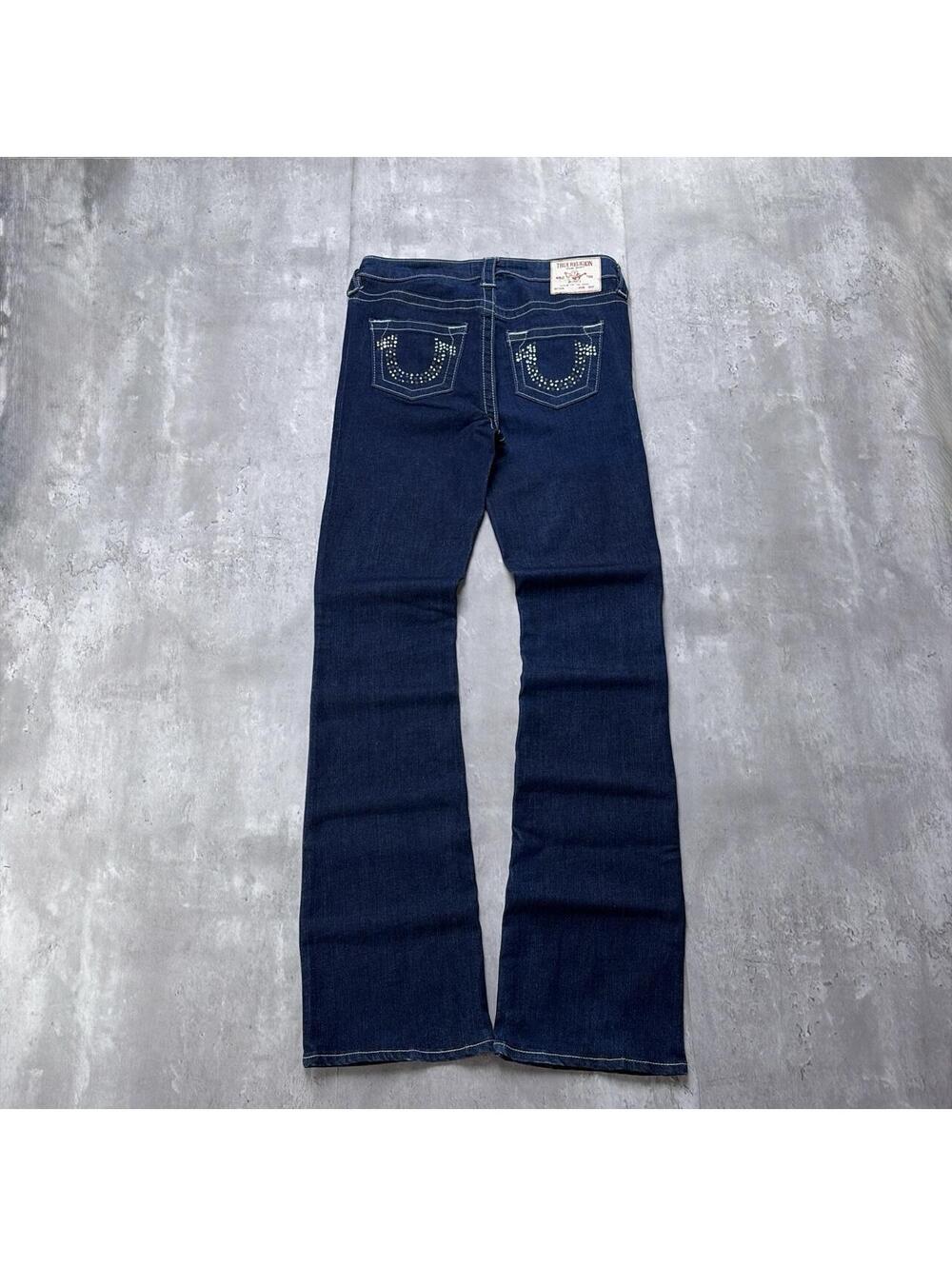 Y2K Blue True Religion Grunge Embellished Bootcut Denim Jeans